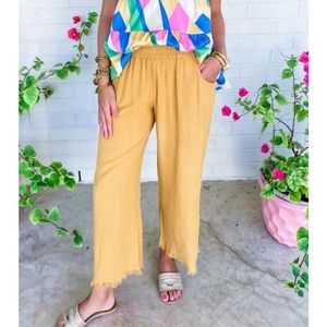 Mustard Yellow Linen Cropped Pants Size S